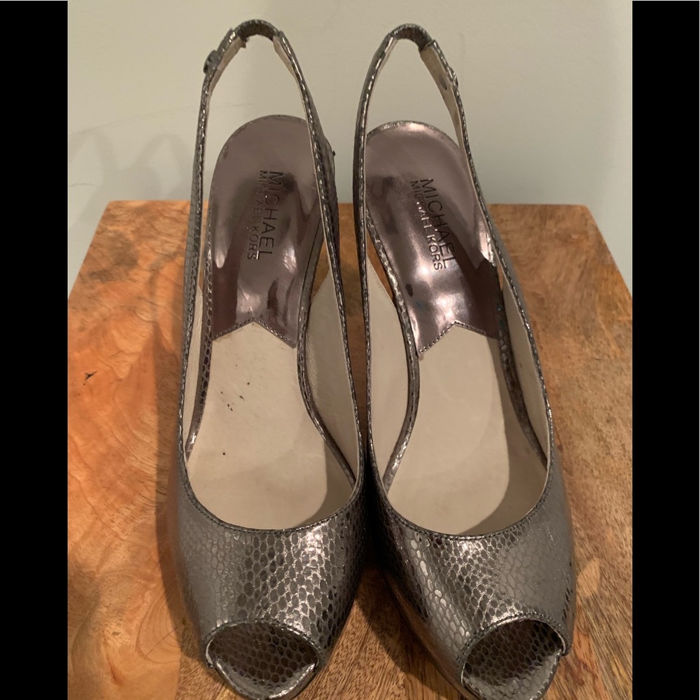 MK Silver sling back heels
